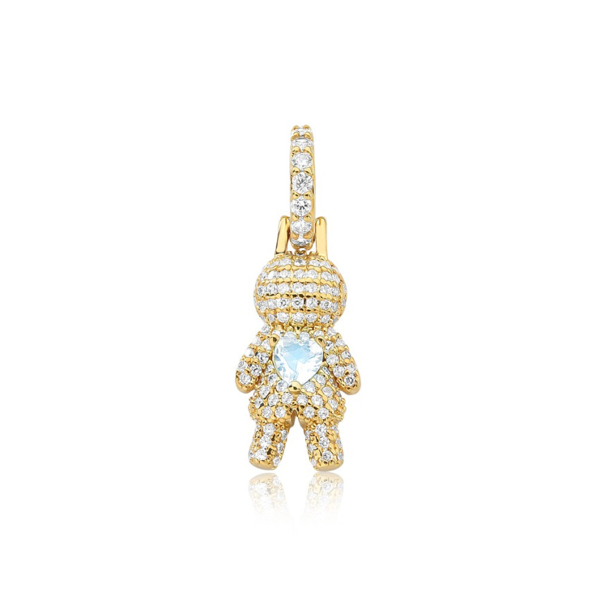 Pingente Menino Cravejado c/ Zicônia Coração Azul Acqua Folheado a Ouro 18k