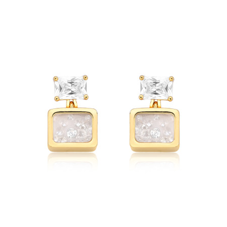 Brinco Zircônia Retangular c/ Capsula Retangular c/ Cristais Folheado a Ouro 18k