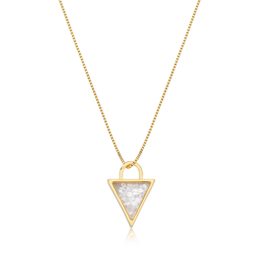 Gargantilha Triangulo Capsula c/ Cristais Folheada a Ouro 18k
