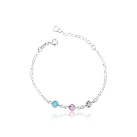 Pulseira Prata Infantil Trio Zircônia Color Embutida