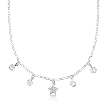 Choker Prata Cartier Estrela Cravejada c/ Pontos Luz