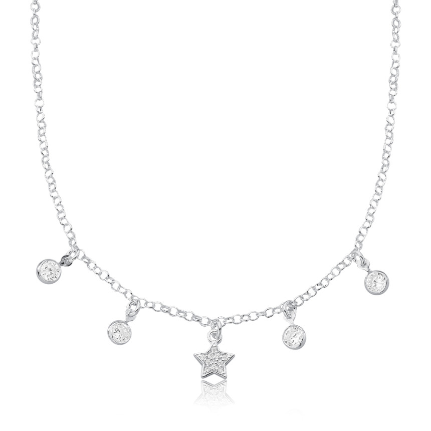 Choker Prata Cartier Estrela Cravejada c/ Pontos Luz 