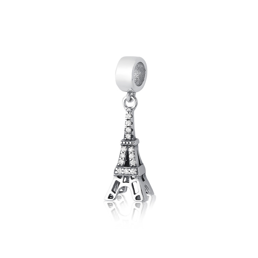 Berloque Prata c/ Ródio You Argola Torre Eiffel Cravejada