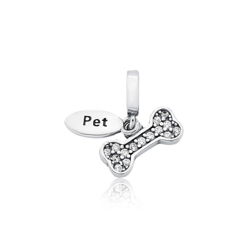 Berloque Prata c/ Ródio You Argola Osso Cravejado c/ Placa "Pet"