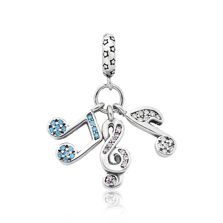 Berloque Prata c/ Ródio You Argola Notas Musicais Cravejadas