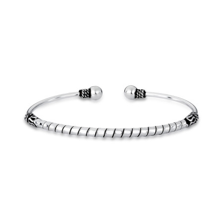 Bracelete Prata Envelhecido Fita Enrolada Esferas nas Pontas