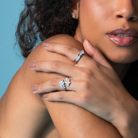 Anel Prata c/ Ródio Aberto Zircônias Gotas