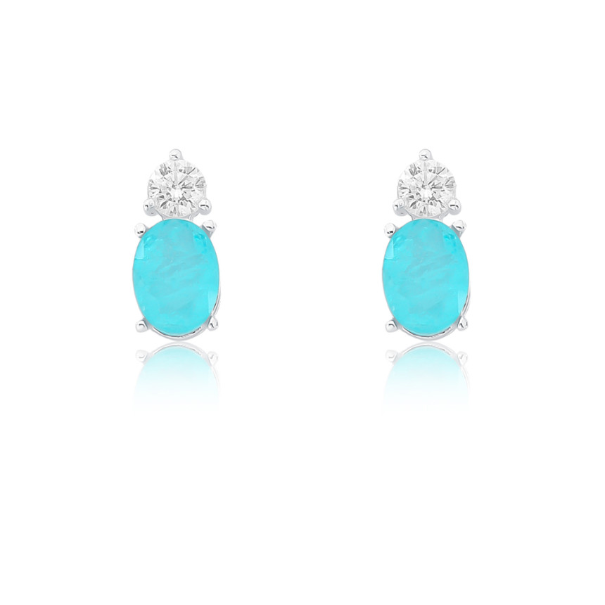 Brinco Prata Fixo Zircônia Redonda c/ Zircônia Oval Verde Paraiba