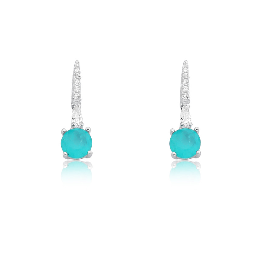 Brinco Prata Fixo Fio Cravejado c/ Zircônia Redonda Verde Paraiba