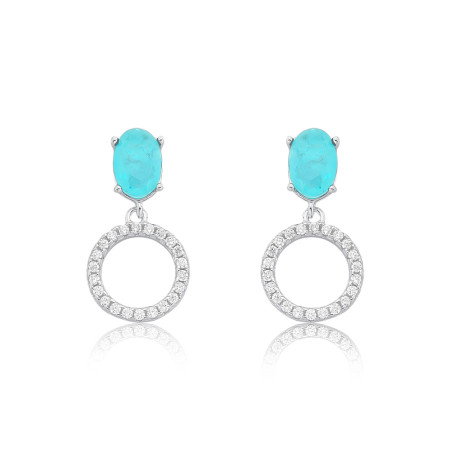 Brinco Prata Zircônia Oval Verde Paraiba c/ Aro Cravejado Suspenso
