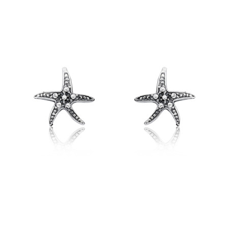 Brinco Prata Fixo Estrela do Mar Pontuada Envelhecida