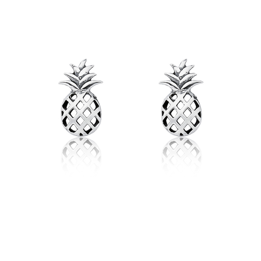 Brinco Prata Fixo Abacaxi Envelhecido