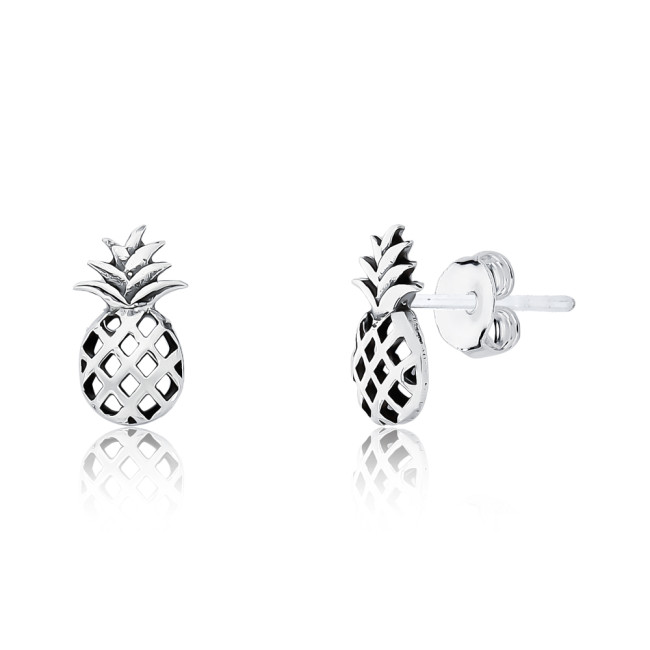 Brinco Prata Fixo Abacaxi Envelhecido