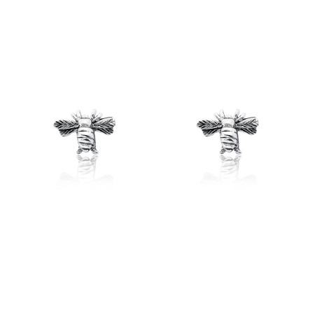 Brinco Prata Fixo Abelha Envelhecida