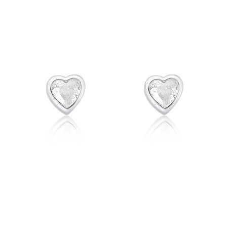 Brinco Prata c/ Ródio Fixo Zircônia Coração Embutida 6,5mm