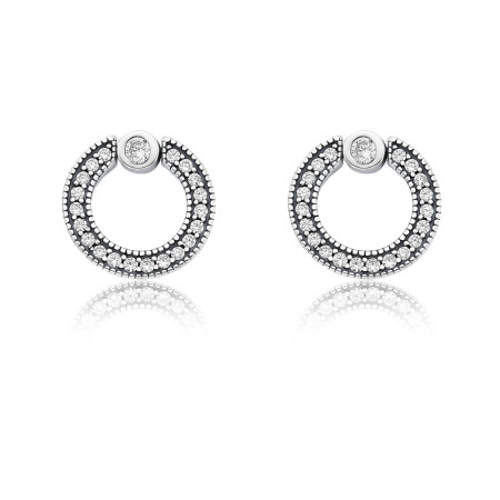 Brinco Prata c/ Ródio Aro Vazado Cravejado e Zircônia Embutida Envelhecido 