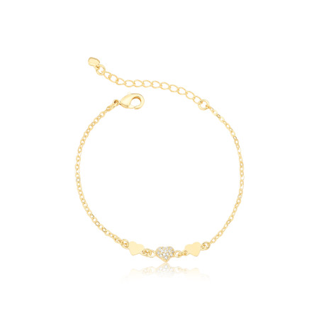 Pulseira Infantil Corações Lisos e Cravejado Folheada a Ouro 18k