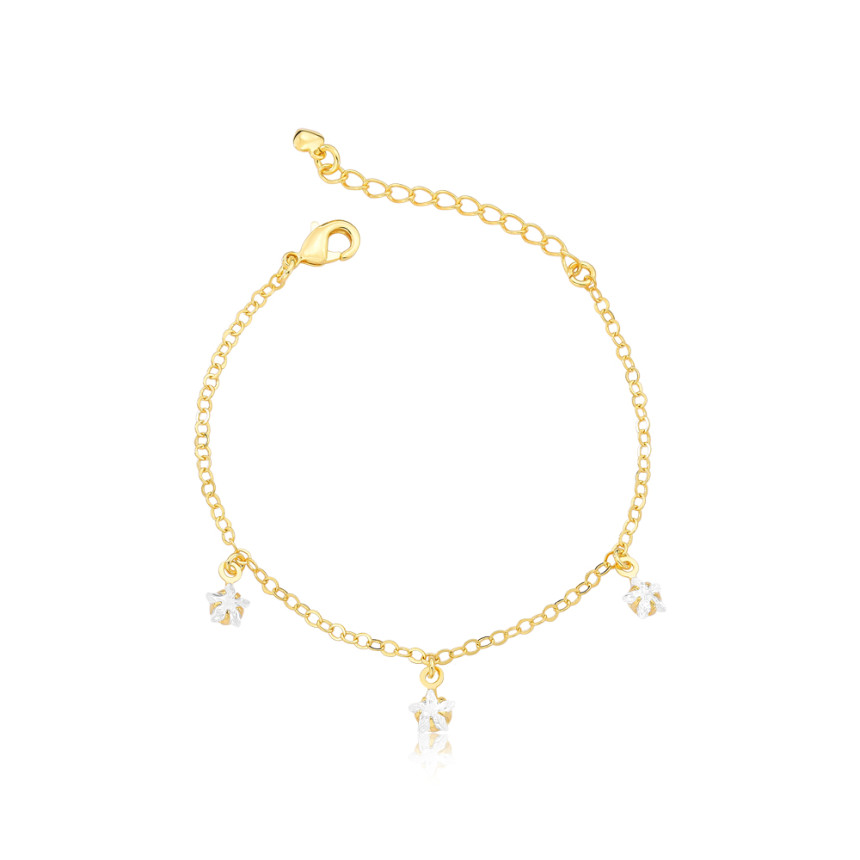 Pulseira Infantil Trio Zircônia Estrela Folheada a Ouro 18k