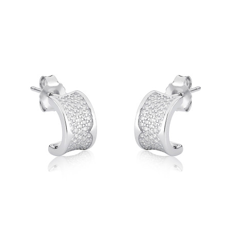 Brinco Prata c/ Ródio Meia Argola Cravejada c/ Tarraxa 11mm