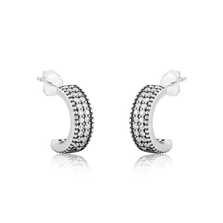 Brinco Prata c/ Ródio Meia Argola Cravejada Envelhecida c/ Tarraxa 11mm 