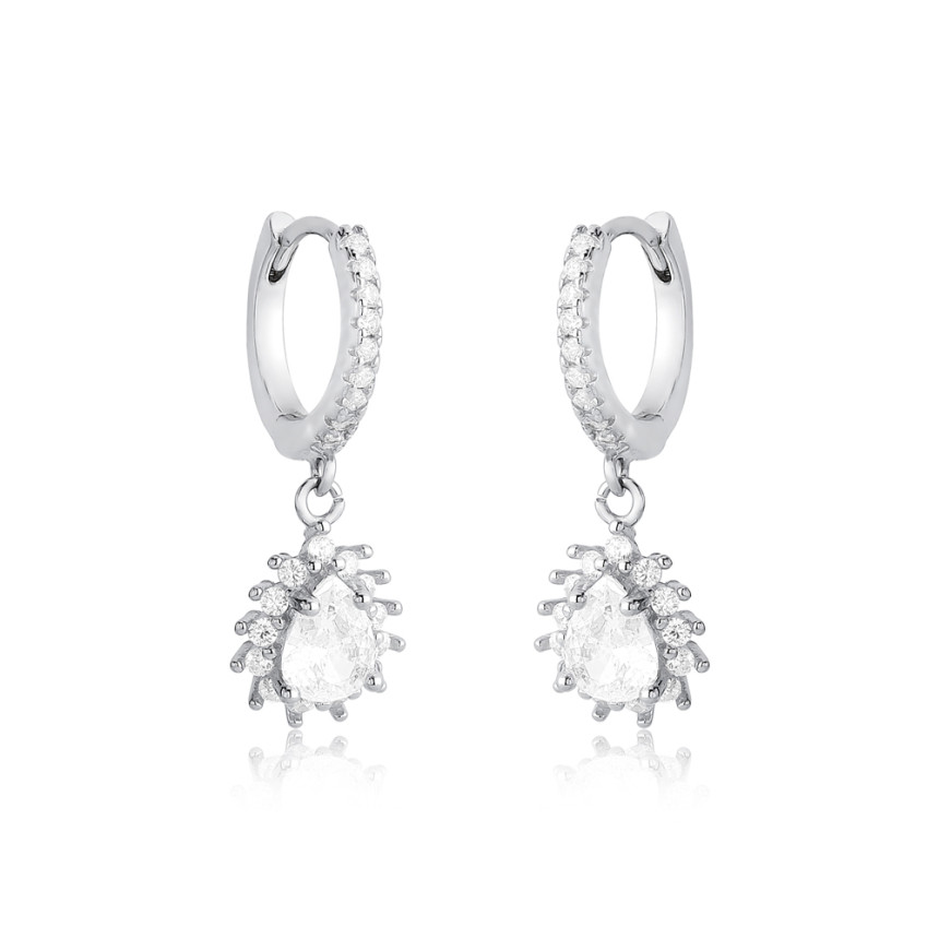 Argola Prata Click c/ Pingente Gota Cravejada 13mm  