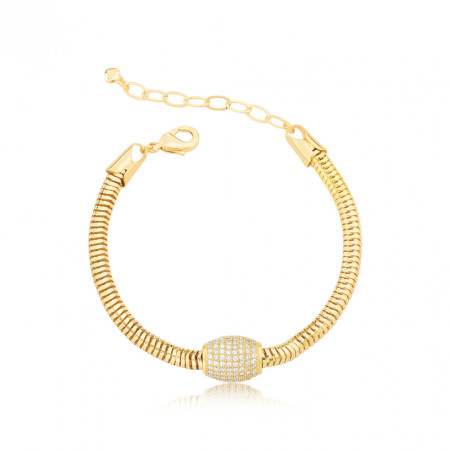 Pulseira Snake c/ Tubo Cravejado Folheada a Ouro 18k