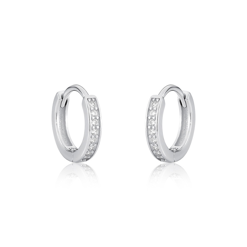 Argola Prata c/ Ródio Uma Fileira Cravejada (1x8) 13mm  