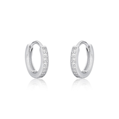 Argola Prata c/ Ródio Uma Fileira Cravejada (1x8) 13mm  