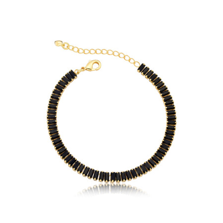Pulseira Zircônia Negra Riviera Baguete (4,5mm) Folheada a Ouro 18K