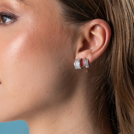 Argola Prata c/ Ródio Click Duas Fileiras Cravejadas (2x8) 11mm