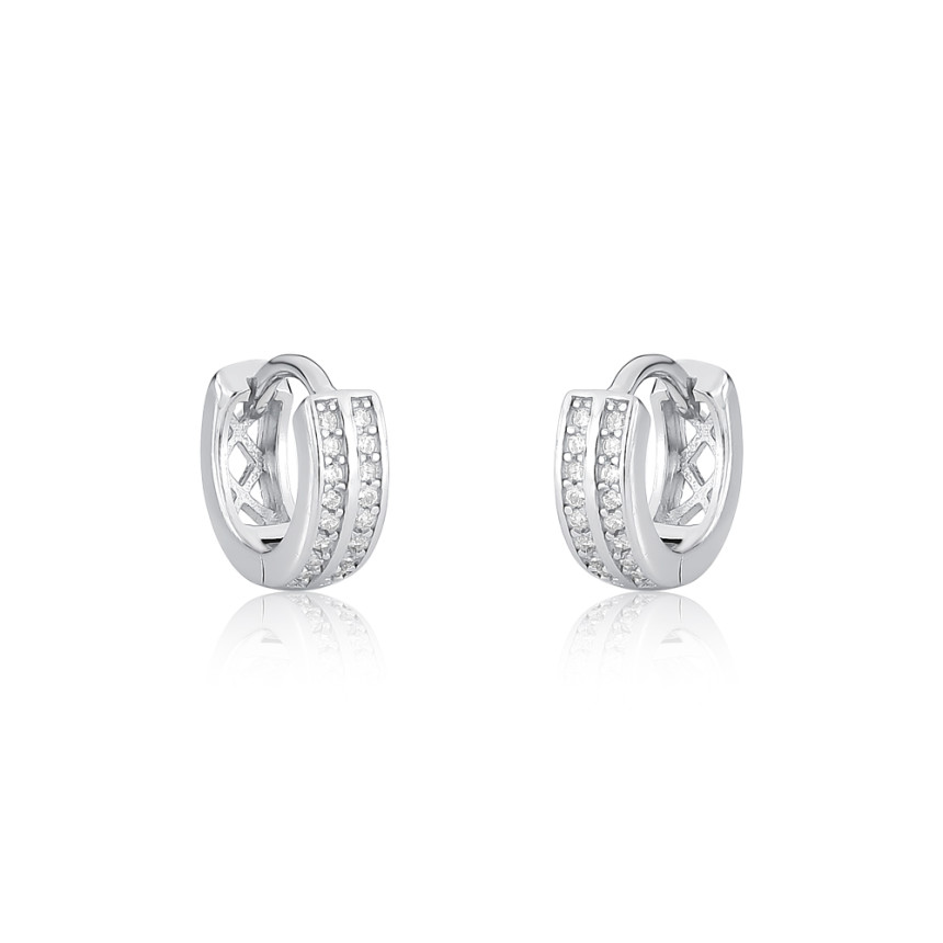 Argola Prata c/ Ródio Click Duas Fileiras Cravejadas (2x8) 11mm