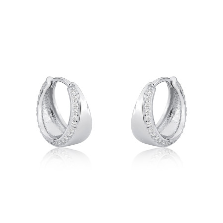 Argola Prata c/ Ródio Click Central Lisa c/ Uma Borda Cravejada 13mm