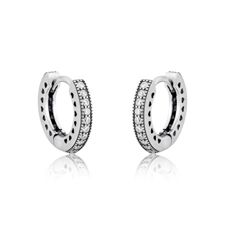 Argola Prata c/ Ródio Uma Fileira Cravejada  Envelhecida (1x10) 15mm