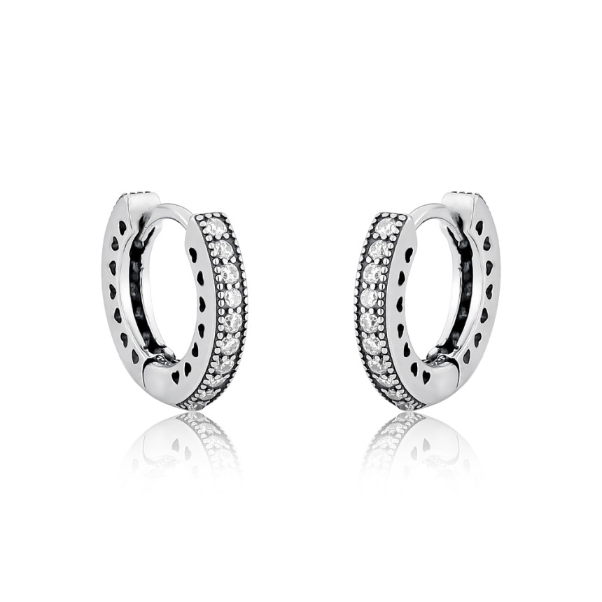 Argola Prata c/ Ródio Uma Fileira Cravejada  Envelhecida (1x10) 15mm