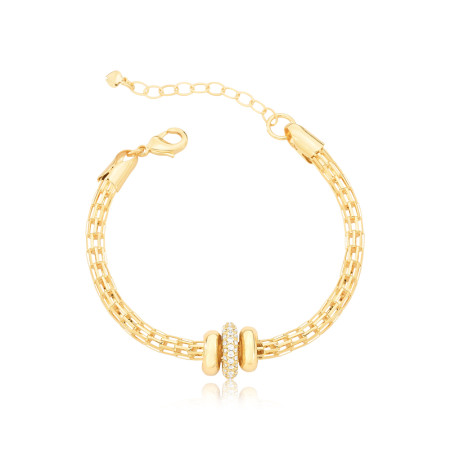 Pulseira Aramada c/ Elos Lisos e Cravejado Folheada a Ouro 18k