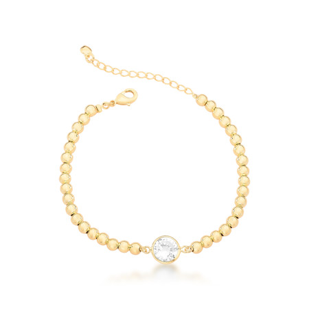 Pulseira Esferas c/ Ponto Luz Central Folheada a Ouro 18k  