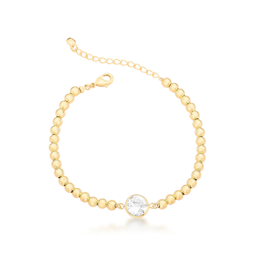 Pulseira Esferas c/ Ponto Luz Central Folheada a Ouro 18k  