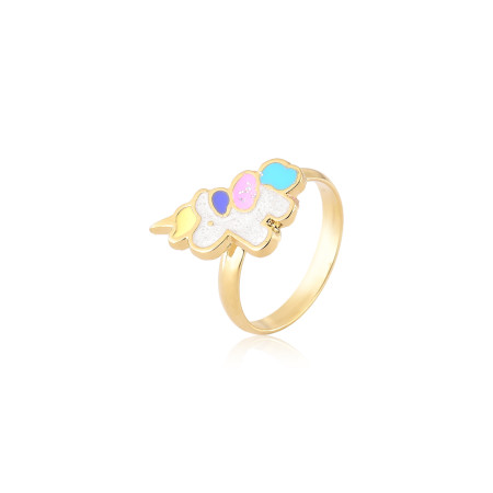 Anel Infantil Unicórnio Colorido Resina Folheado a Ouro 18k