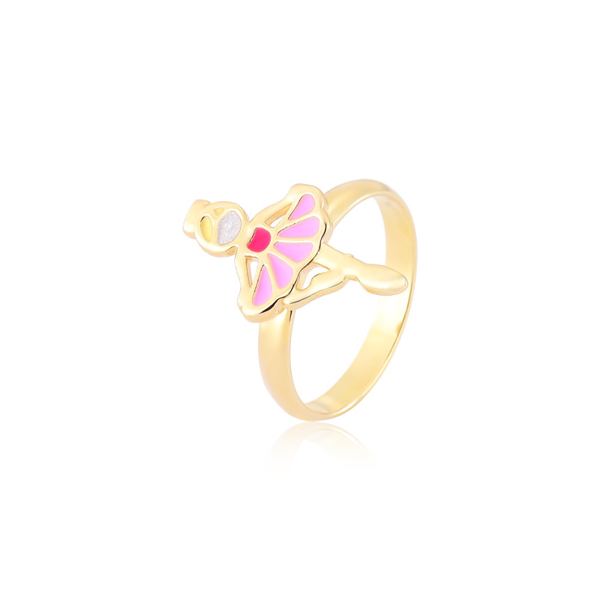 Anel Infantil Bailarina Resina Colorida Folheado a Ouro 18k