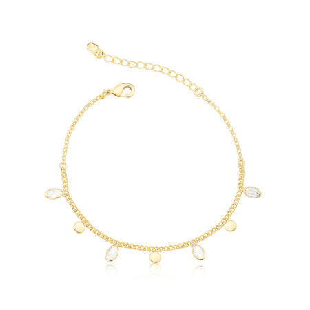 Pulseira Cartierzinha/Grumezinha c/ Zircônias Ovais e Medalhas Lisas Folheada a Ouro 18k