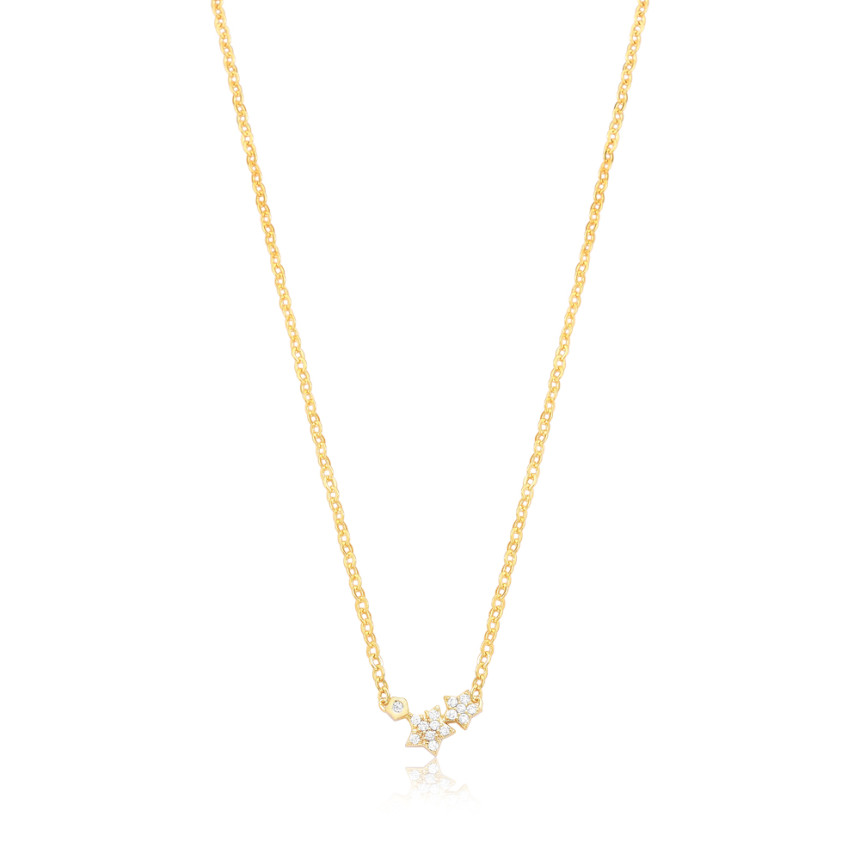 Gargantilha Infantil Cartierzinha Estrelas Cravejadas c/ Ponto Luz Folheada a Ouro 18k