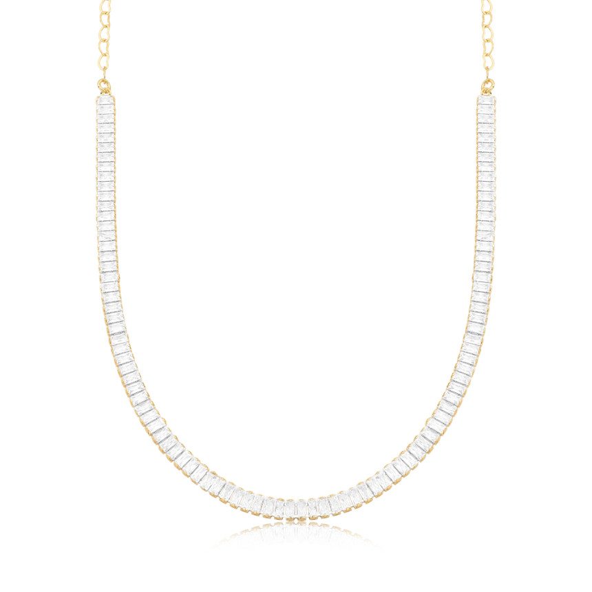 Choker Riviera Baguete (4,5mm) 30cm + Extensor Folheada a Ouro 18k