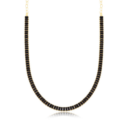 Choker Zircônia Negra Riviera Baguete (4,5mm) 30cm + Extensor Folheada a Ouro 18k