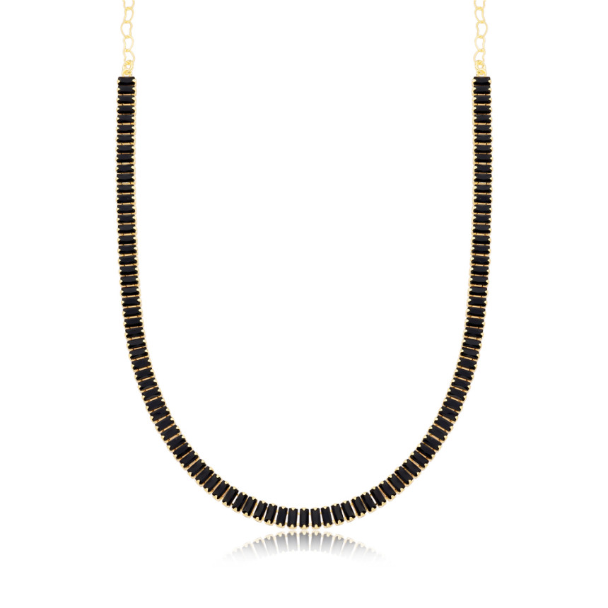 Choker Zircônia Negra Riviera Baguete (4,5mm) 30cm + Extensor Folheada a Ouro 18k