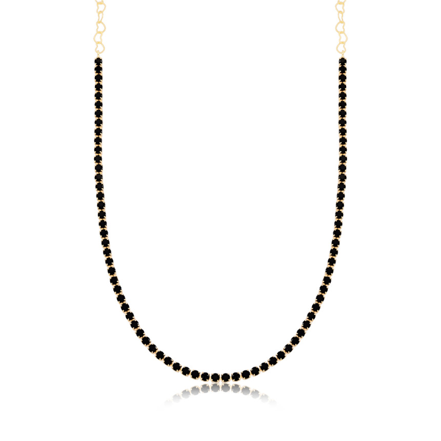 Choker Riviera Zircônia Negra Redonda (3mm) 30cm + Extensor Folheada a Ouro 18k