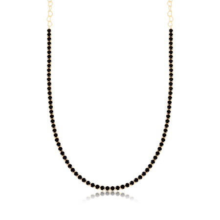 Choker Riviera Zircônia Negra Redonda (3mm) 30cm + Extensor Folheada a Ouro 18k