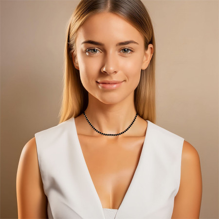 Choker Riviera Zircônia Negra Redonda (3mm) 30cm + Extensor Folheada a Ouro 18k