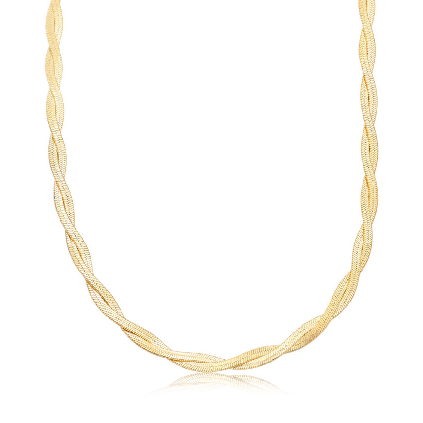 Corrente Fita Trançada Dois Fios 5mm 38cm Folheado a Ouro 18k