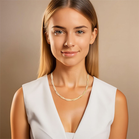 Corrente Fita Trançada Dois Fios 5mm 38cm Folheado a Ouro 18k