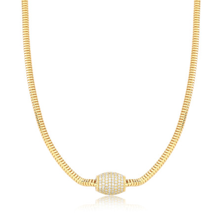 Corrente Snake c/ Tubo Cravejado Folheada a Ouro 18k